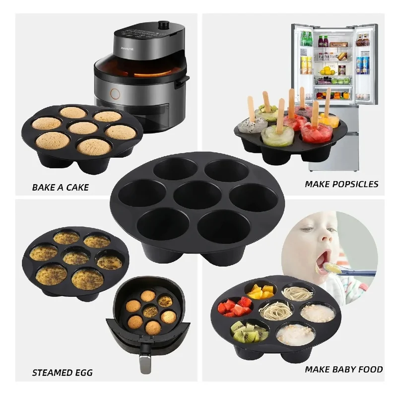 Muffinformen für 7 Tassen, Airfryer-Silikon-Cupcake-Form für 3,5 bis 5,8 l, anti